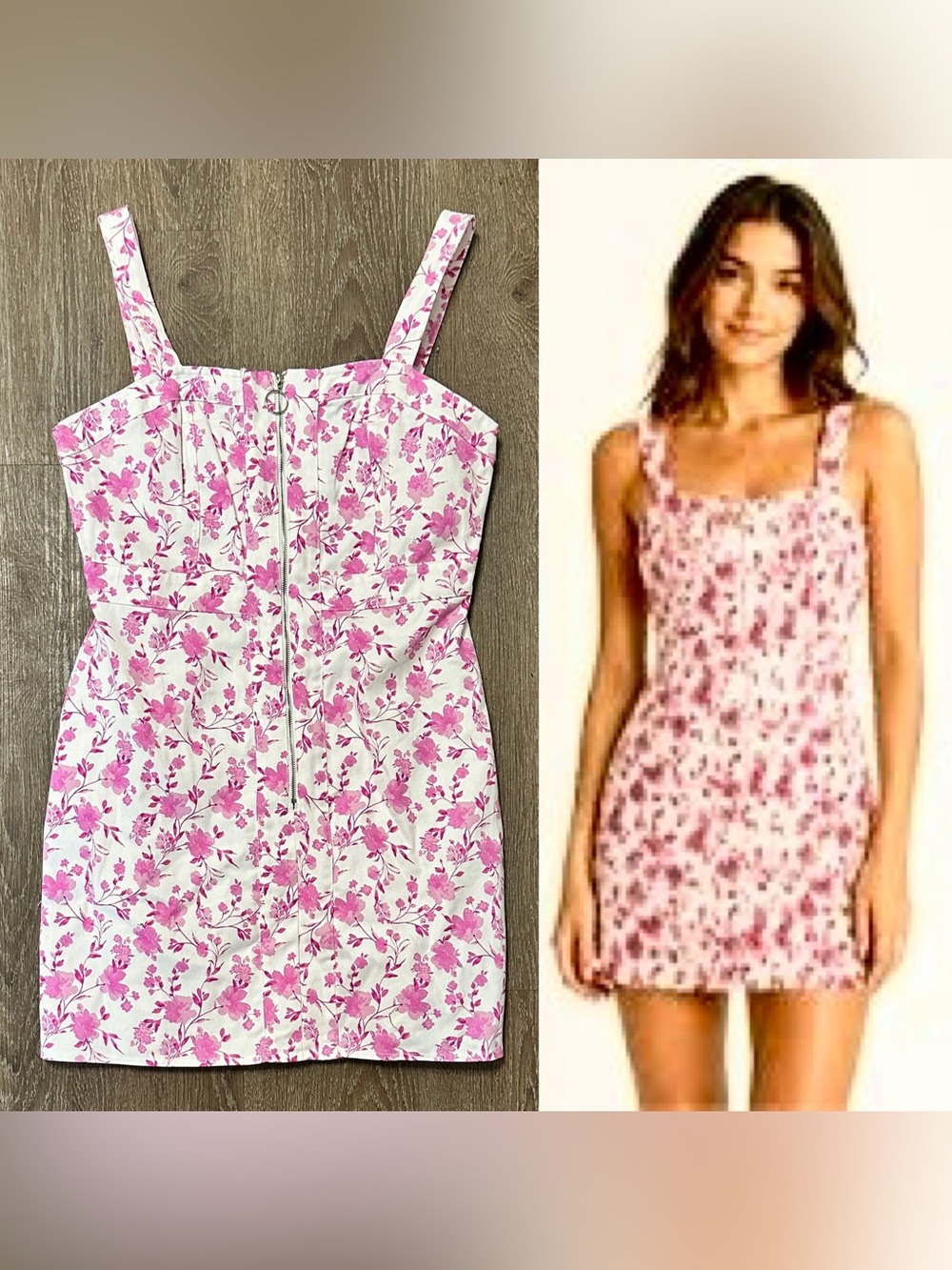 Women’s Storia Pink White Floral Denim Mini Dress SIZE LARGE L NWT
